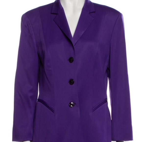 Escada Jackets & Blazers - ESCADA Purple Wool Pleated Shoulder Pad Triple Button Blazer Jacket | Size S